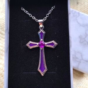 Purple Cross Pendant Necklace